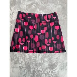 ReadyGOLF Women's Skirt S Black Wine Glass Print Athletic Skort Built-in Shorts